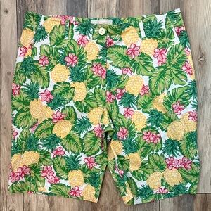 Talbots Tropical Pineapple Print Shorts in Yellow, Green & Pink